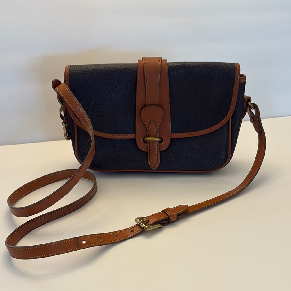 Classic Vintage Dooney and Bourke Navy and Brown Pebble Leather Crossbody Bag